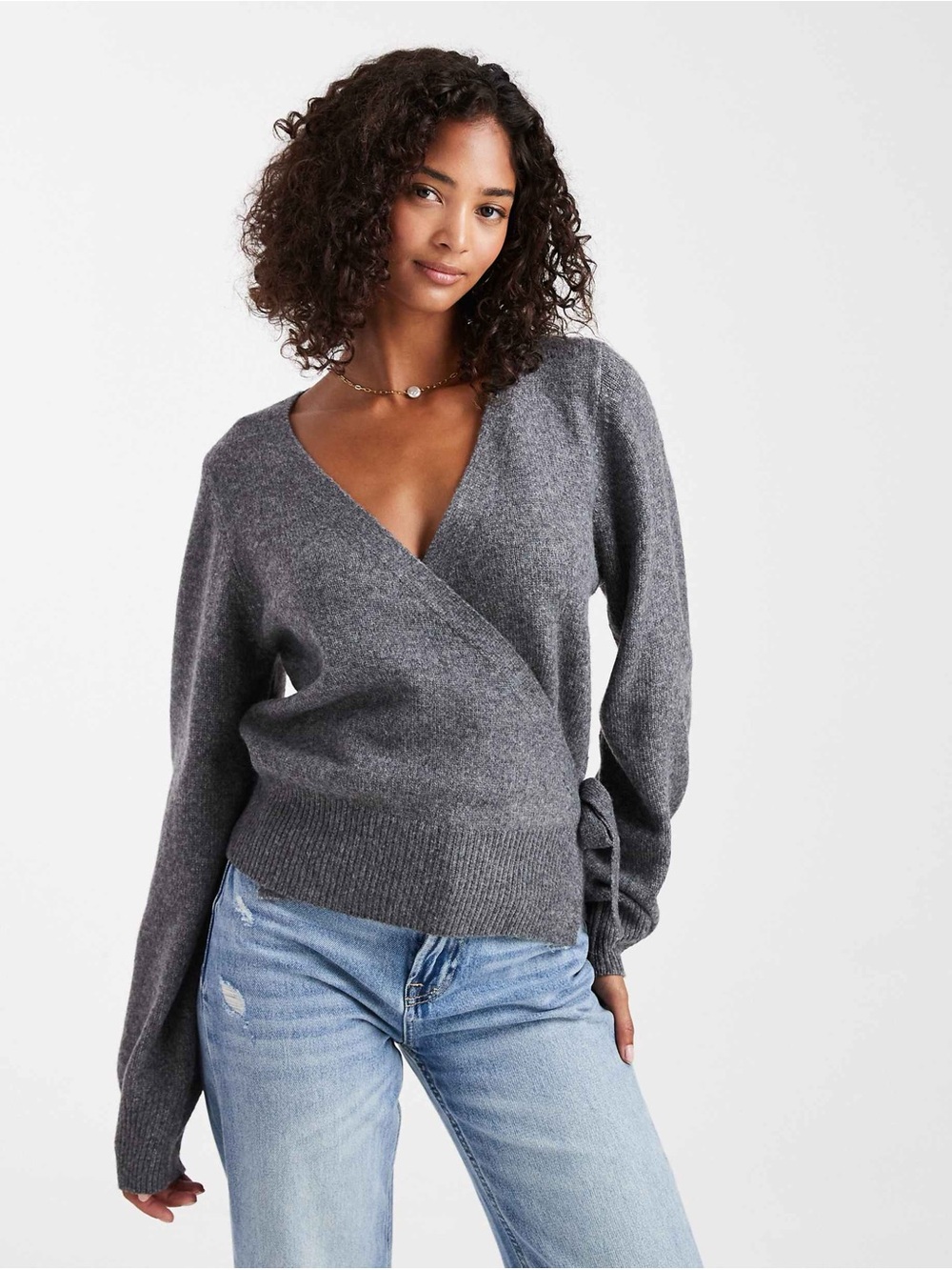 ASOS DESIGN Gray Wrap Sweater Side Tie Balletcore Knit Pullover M NWT